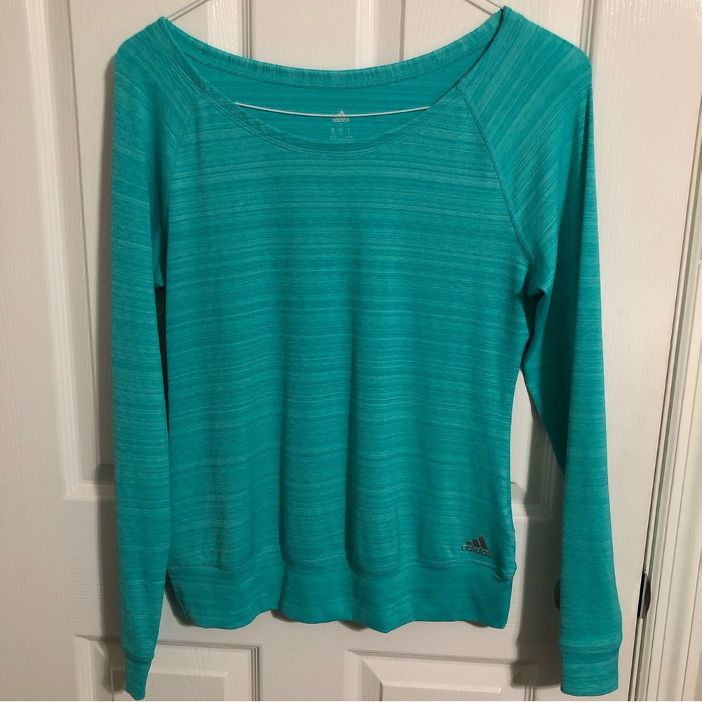 Adidas EUC Climalite athletic long sleeve shirt heathered green logo
